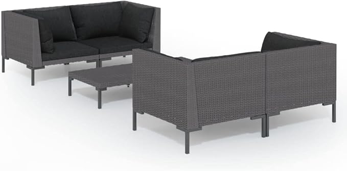 Patio Lounge Set with Cushions,Outdoor Table and Chairs Set,Terrace Conversation Set Furniture,Outdoor Furniture,for Garden,Backyard,5 Piece Poly Rattan Dark Gray