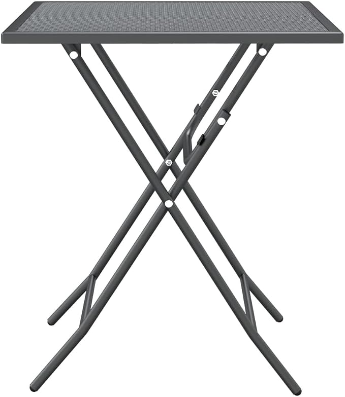 5 Piece Patio Dining Set Expanded Metal Mesh Anthracite Outdoor Table and Chairs Foldable Space Saving Weather Resistant E-Coating Finish for Garden Backyard Poolside