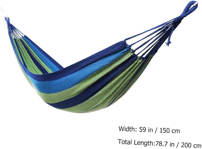 BESTonZON Double Camping Hammock Outdoor Portable Canvas Swing for Two Adults, Thickened Widened Hanging Garden Hammock for Travel and Patio Use, Blue