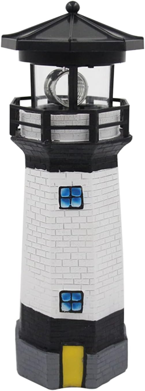 LED Solar Powered Lighthouse, Indoor Outdoor Lighthouse with Rotating Beacon LED Lights, Courtyard Waterproof Landscape Lights for Garden Patio Landscape Outside Yard Gifts Black
