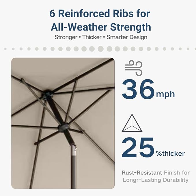 6.5' x 10' Rectangular Patio Umbrella Large Outdoor Market Umbrella w/UV Protection, Push Button Tilt and Crank Lift, Rectangle Table Umbrella for Garden, Deck, Pool, Patio, Beige