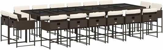 17 Piece Garden Dining Set Brown and Cream White with Cushions Patio Conversation Sets for Outdoor Dining Gardens Patios