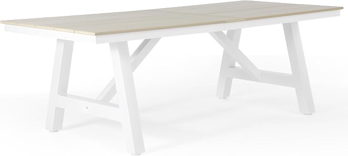 WestinTrends Cape May 9-Piece HDPE Outdoor Furniture Patio Dining Table with Umbrella Hole and Chairs Set for 8, Sand
