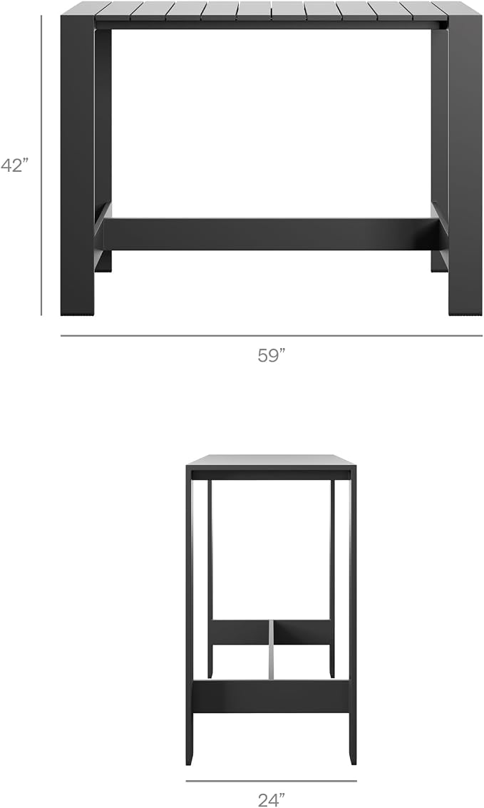 Modway Tahoe 5-Piece Outdoor Patio Bar Table Set in Charcoal