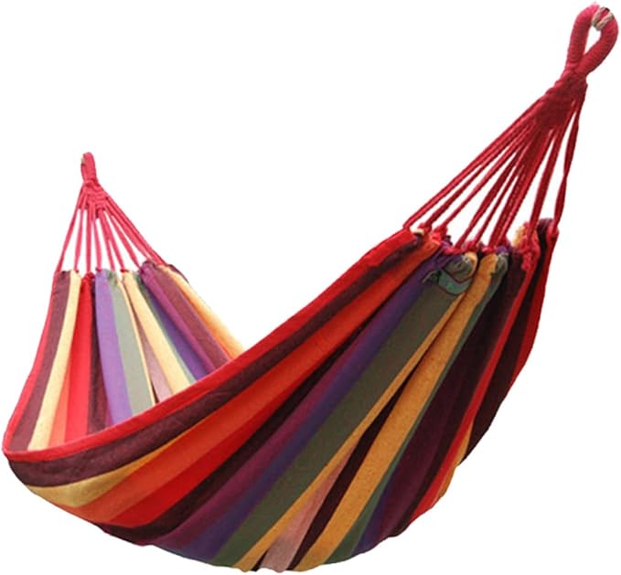 Kichvoe Outdoor Camping Canvas Hammock with Striped Rainbow Design, Portable Hanging Chair 190x85cm for Garden, Patio, and Indoor Use