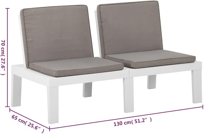 vidaXL Patio Furniture Set 6 Piece, Patio Conversation Set with Cushions, Outdoor Bench Chair with Coffee Table for Garden, Modern, Plastic White