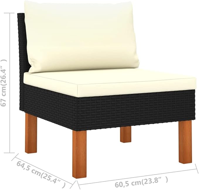 6 Piece Patio Lounge Set with Cushions, Porch Furniture Set Patio Conversation Set Front Porch Furniture Outdoor Dining Sets for Exhibition Piazza Garden Negotiation Area Poly Rattan Black
