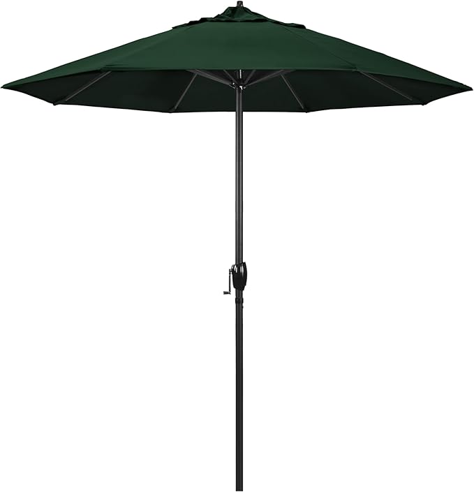California Umbrella 7.5' Rd Aluminum Patio Umbrella, Crank Lift, Auto Tilt, Black Finish, Hunter Green