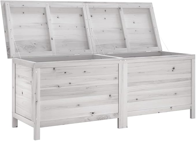 Garden Storage Box Large Outdoor Deck Bin Solid Fir Wood White Patio Furniture for Cushions Toys Tools 59.1 x 19.7 x 22.2 Inches