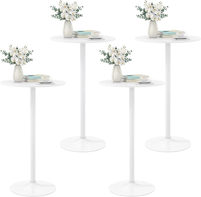 ERGOMASTER Two-in-one Adjustable Height Bar Tables, 24-inch Round Cocktail Table with Sturdy Metal Base, 40"/22" Two Convertible Height High Top Pub Table for Home Bar, Restaurant Bistro (4, White)