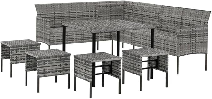 6 Piece Patio Dining Set with Cushions, Outdoor Lounge Sets Sectional Sofa Patio Conversation Set Porch Furniture Set for Negotiation Area Garden Poolside Piazza Gray Poly Rattan