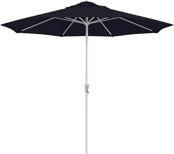 California Umbrella 10-Year Protection 9 Ft Outdoor Patio Umbrella, Pacifica Fade-Resistant Fabric, Auto-Tilt, Heavy Duty Aluminum Frame, 8 Reinforced Ribs for Pool or Deck, White Pole, Navy Blue