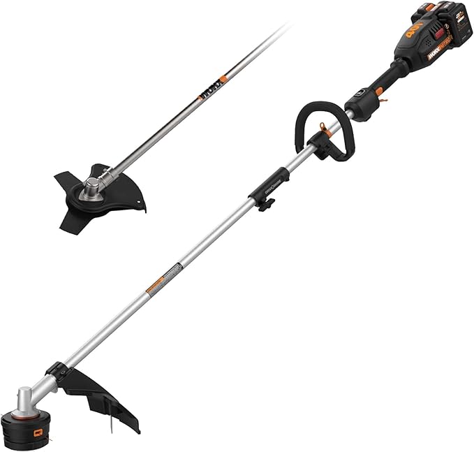 WORX WG186 40V Nitro Power Share Cordless Attachment-Capable Driveshare 15" String Trimmer with WA0221 40V Nitro Driveshare 10" Universal Brush Cutter Attachment