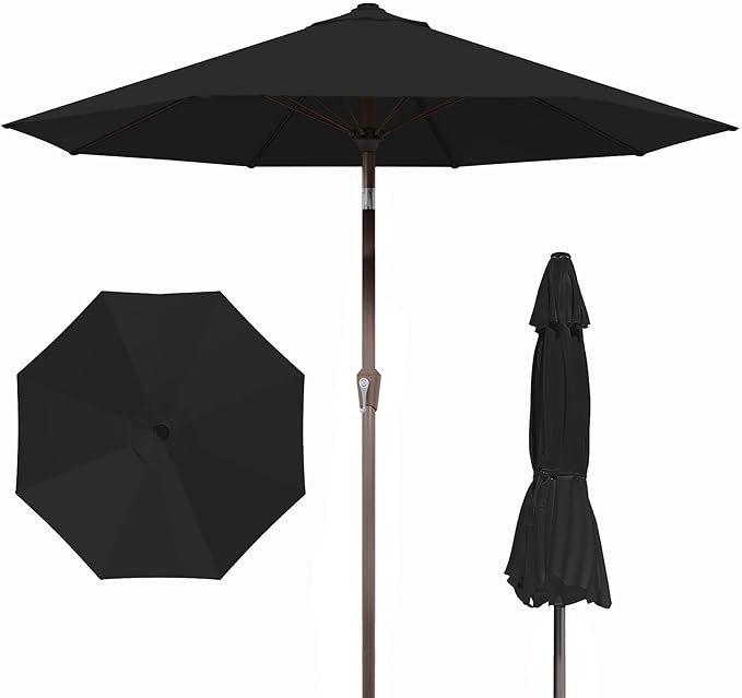 PatioKingdom Auto-Tilt 9FT Patio Umbrella Outdoor with 8 Sturdy Fiberglass Ribs,Market Table Umbrella for Pool,Backyard,Deck and Garden