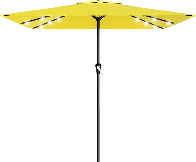 AreShark 8' X 10' Rectangular Patio Umbrella with Solar Lights, Lighted Solar Umbrella with Crank, Outdoor Table Umbrella for Garden, Deck, Backyard, Pool and Beach, Yellow