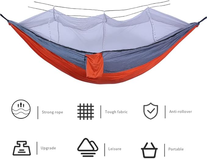 Outdoor Camping Hammock, 210T Nylon Portable Anti Rollover Hammock Single Hammock with Mesh Net (Army Green)