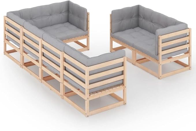 7 Piece Patio Lounge Set with Cushions, Outdoor Sofa Sets Front Porch Furniture Patio Conversation Set Outdoor Dining Sets for Exhibition Poolside Negotiation Area Garden Solid Pinewood