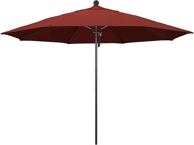 California Umbrella 11Ft Commercial Grade Sunbrella Fabric Market Umbrella, Pulley Lift, Aluminum/Fiberglass, 2mm pole wall, Bronze Frame, Terracotta Fabric