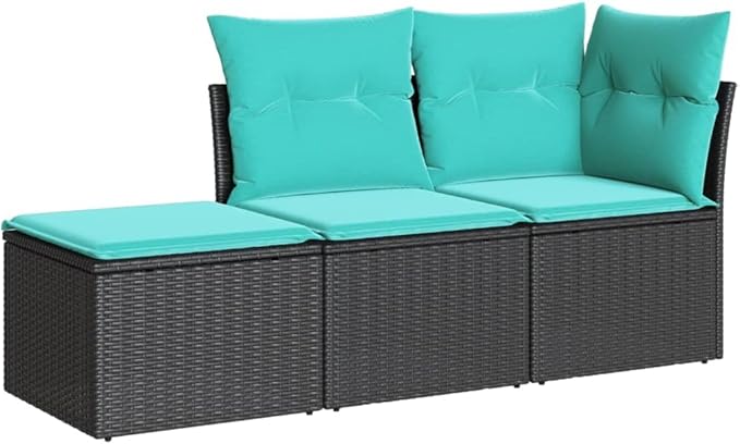 3 Piece Patio Sofa Set with Cushions, Outdoor Dining Sets Front Porch Furniture Patio Conversation Set Garden Lounge Set for Negotiation Area Poolside Exhibition Piazza Black Poly Rattan