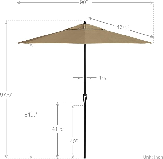 California Umbrella 7.5' Rd Aluminum Patio Umbrella, Crank Lift, Auto Tilt, Black Finish, Champagne