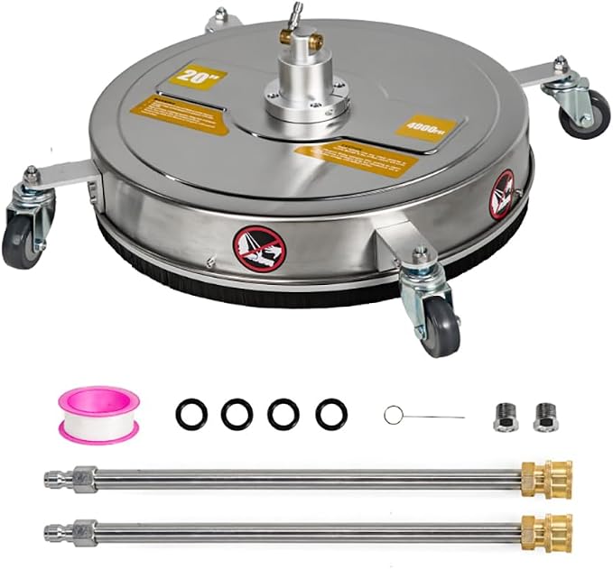 SCITOO 20" Pressure Washer Surface Cleaner 4200 PSI with 4 Wheels,1/4" Quick Connector and Washer Accessories for Concrete, Patio, Sidewalk, Deck and Driveways