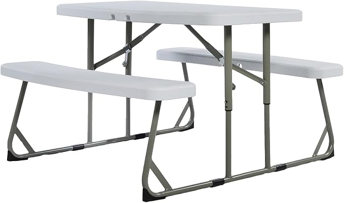 Flash Furniture Paige Easy-Fold Kids Outdoor Picnic Table and Benches - Commercial Grade Folding Plastic Play Table - Recommended for up to Age 5 - White