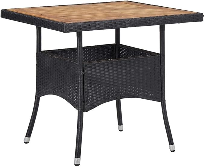 Afuera Living 5-Piece Patio Dining Set, Synthetic Poly Rattan and Acacia Wood, Black/Cream White Finish, Includes Cushioned Seats, Contemporary Compact Design for Outdoor Garden, Terrace or Balcony