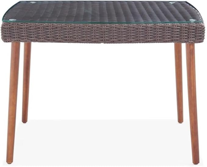 Alaterre Furniture Athens All-Weather Wicker Outdoor 26" H Cocktail Table with Glass Top, chocolate brown