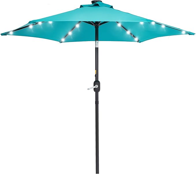 7.5ft Outdoor Umbrella Patio Umbrella with Solar Lights,18 LED Lighted Table Market Outdoor Umbrella, 2-Year-Non-Fading, for Pool, Deck, Garden,Backyard