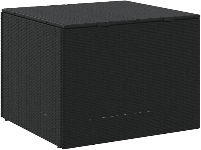 Garden Storage Box Black Poly Rattan Medium Storage Deck Box Deck Chest for Balcony Patio