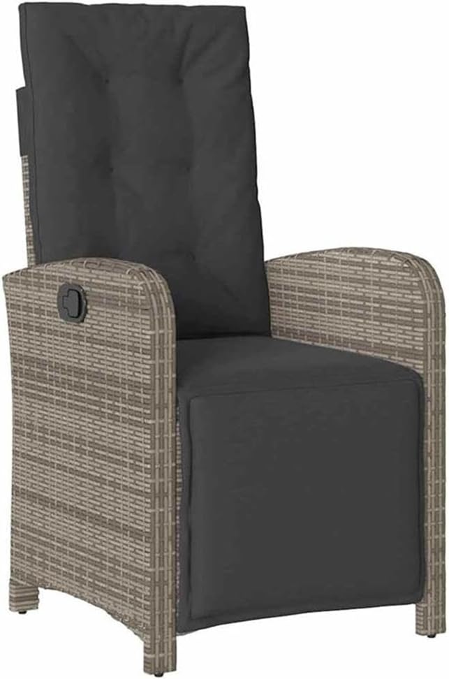 Afuera Living 7 Piece Poly Rattan Garden Dining Set, Gray Finish, Tempered Glass Top, Cushions Included, Ergonomic Armrests, Weather-Resistant Patio Dining Furniture for Outdoor and Garden Use