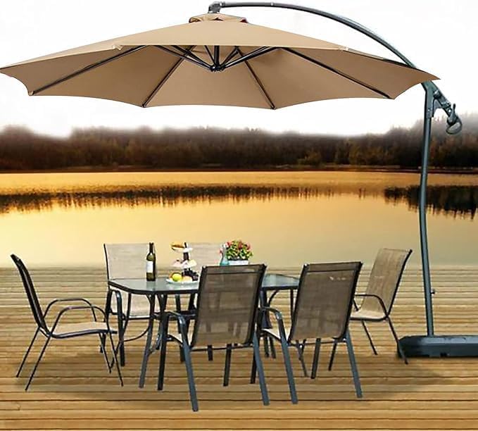 Flueyer 10Ft 8 Ribs Patio Umbrella Replacement Canopy Double-Layer Offset Cantilever Hanging Patio Umbrella Market Umbrella for Outdoor Umbrella(CANOPY ONLY)