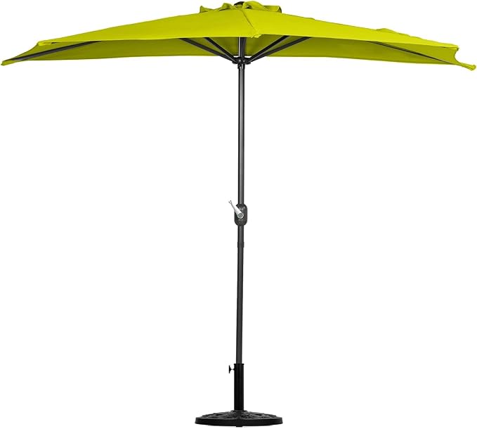WO Home Furniture 9 ft Half Market Outdoor Umbrella With Sturdy Half Base included, Polyester Canopy, All Weather and UV Resistant for your Patio, Awning, Window, Garden, Balcony, Lime Green