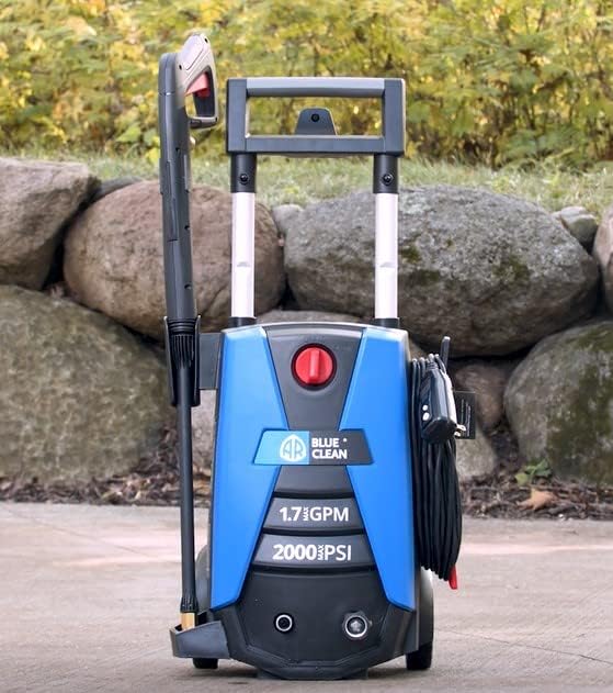 AR Blue Clean BC383HS Electric Pressure Washer-2000 PSI, 1.7 GPM, 13 Amps Bayonet Connect Accessories, Telescopic Handle, On Board Storage, Portable Pressure Washer, High Pressure, Car Washer, Patio