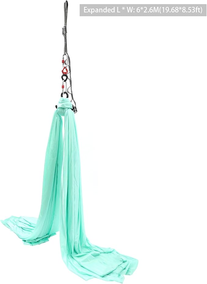 6.6 Yards Aerial Silk Swing Indoor, 19.68 * 8.53ft Aerial Yoga Wall Hammock for Adults, Aerial Silk Starter Kit Ceiling with 360° Swivel Connector & Fixing Discs, Inversion Exercises Holds 440lbs