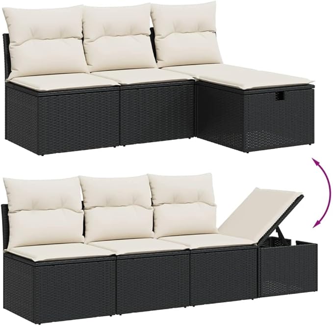 vidaXL Patio Sofa Set with Cushions 8 Piece, Outdoor Conversation Set, Sectional Sofa for Balcony Garden, Modern Style, Black Poly Rattan