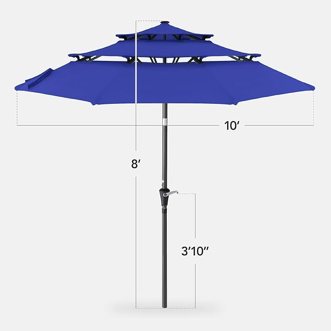 Best Choice Products 10ft 3-Tier Market Patio Umbrella, Outdoor Sun Shade with Tilt, Crank Lift, 8 Ribs for Backyard, Deck, Poolside