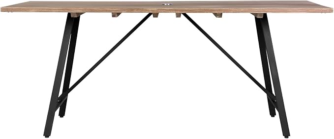 Armen Living Koala Outdoor Patio Light Eucalyptus Wood and Metal Rectangle Dining Table