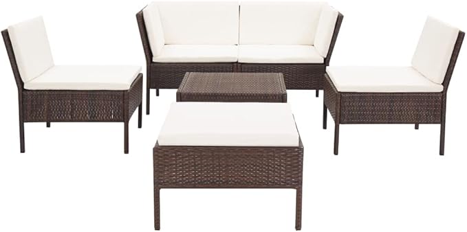 Patio Lounge Set with Cushions,Outdoor Furniture,Outdoor Furniture Sets,Patio Conversation Sets,for Garden,Deck,Backyard,6 Piece Poly Rattan Brown