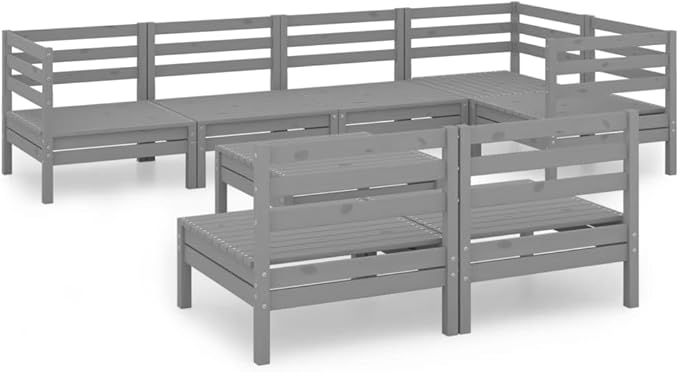 8 Piece Patio Lounge Set, Patio Conversation Set Outdoor Sofa Set Front Porch Furniture Sectional Sofa for Poolside Piazza Negotiation Area Exhibition Solid Pinewood Gray