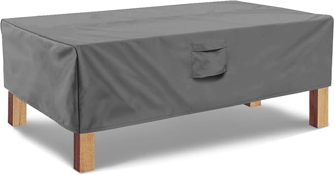 Vailge Rectangular Coffee Table Cover - Outdoor Lawn Patio Furniture Covers with Padded Handles and Durable Hem Cord - Heavy Duty and Waterproof,Fits Large Rectangular Coffee Table (Grey)