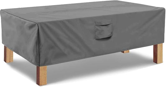Vailge Rectangular Coffee Table Cover - Outdoor Lawn Patio Furniture Covers with Padded Handles and Durable Hem Cord - Heavy Duty and Waterproof,Fits Large Rectangular Coffee Table (Grey)