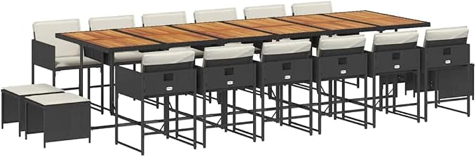 17 Piece Modern Garden Dining Set & Outdoor Patio Furniture Set Black Synthetic Poly Rattan Bistro Set Patio Conversation Set for Front Porch Lawn Backyard 41.7 x 129.9 x 28.7 in