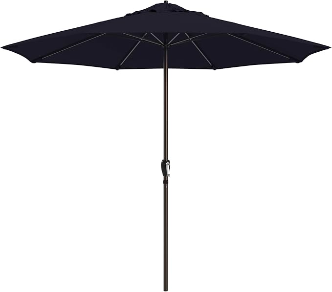 California Umbrella 10-Year Protection 9 Ft Outdoor Patio Umbrella, Pacifica Fade-Resistant Fabric, Auto-Tilt, Heavy Duty Aluminum Frame, 8 Reinforced Ribs for Pool or Deck, Bronze Pole, Navy Blue