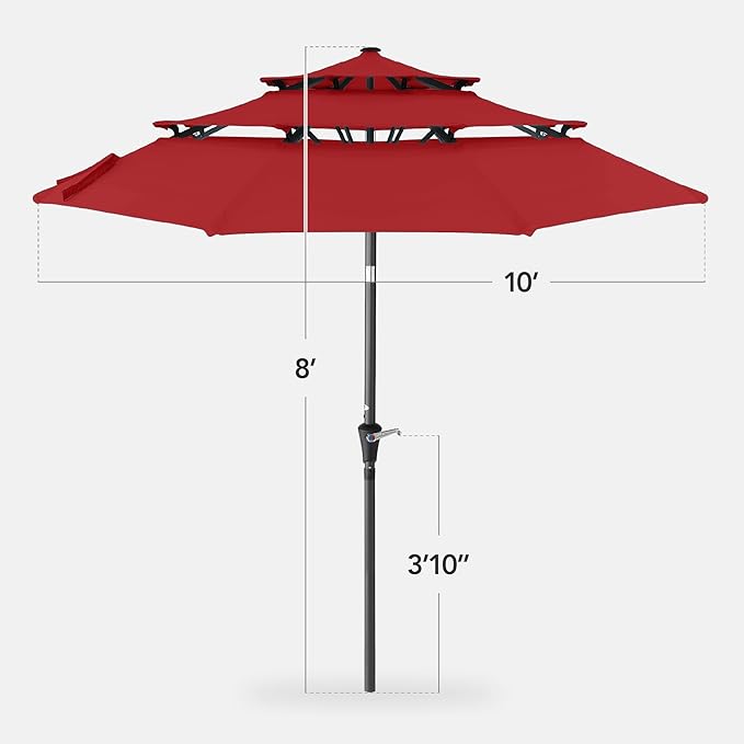 Best Choice Products 10ft 3-Tier Market Patio Umbrella, Outdoor Sun Shade with Tilt, Crank Lift, 8 Ribs for Backyard, Deck, Poolside