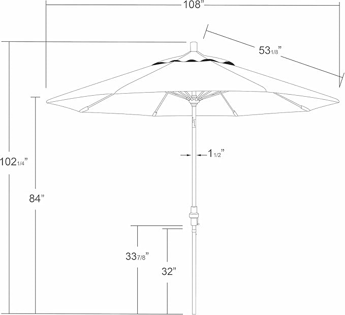 California Umbrella 9' Round Crank Lift, Collar Tilt, Aluminum Pole, Fiberglass Rib Patio Umbrella,