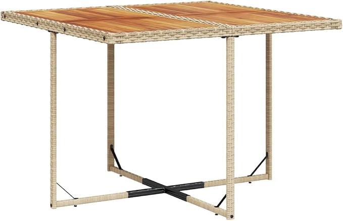 8-Seater Garden Dining Set, Foldable Cube Patio Furniture, Beige PE Rattan and Wood Outdoor Table and Chair Collection for Backyard