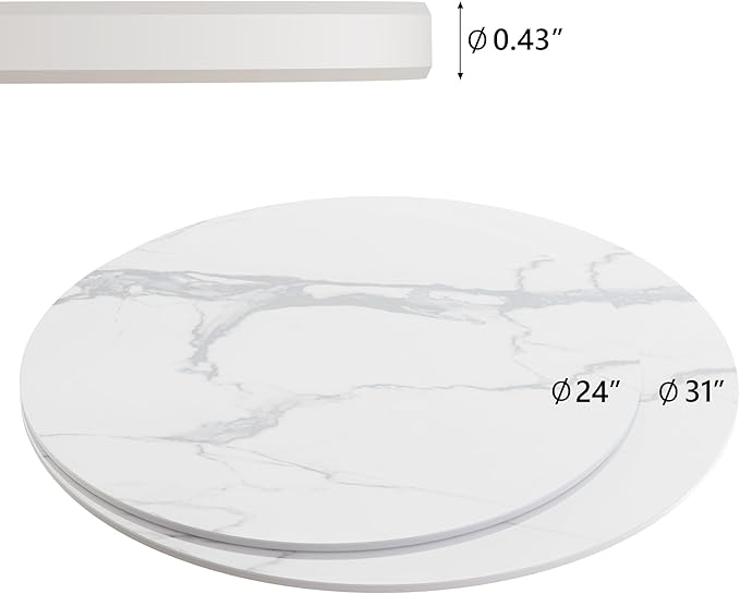 Round Table Top, 23.6” White Sintered Stone Tabletop, DIY Replacement & Cover Marble Desktop, Scratch & Wear Resistant, Easy to Clean, Suitable for Indoor & Outdoor
