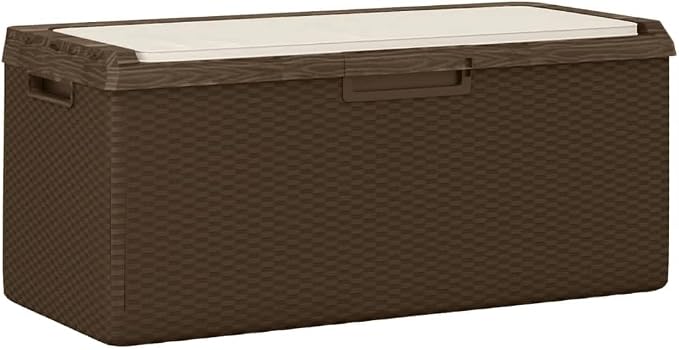 Large Brown Polypropylene Outdoor Storage Box Garden Deck Patio Furniture 92.5 Gallon Capacity UV Resistant for Cushions Tools Pool Toys
