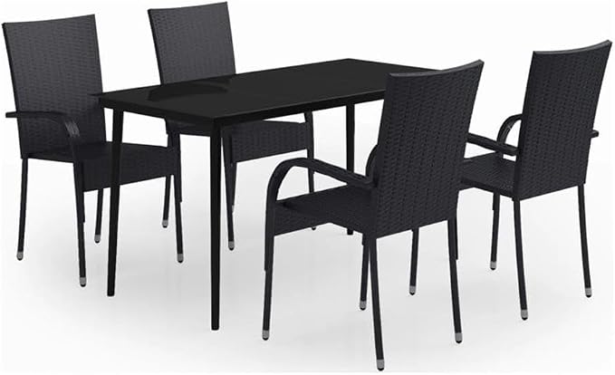 Afuera Living 5-Piece PE Rattan Garden Dining Set, Powder-Coated Steel, Black Finish, Weather-Resistant Outdoor Patio Table and 4 Chairs, Sleek Contemporary Style for Terrace or Balcony Dining